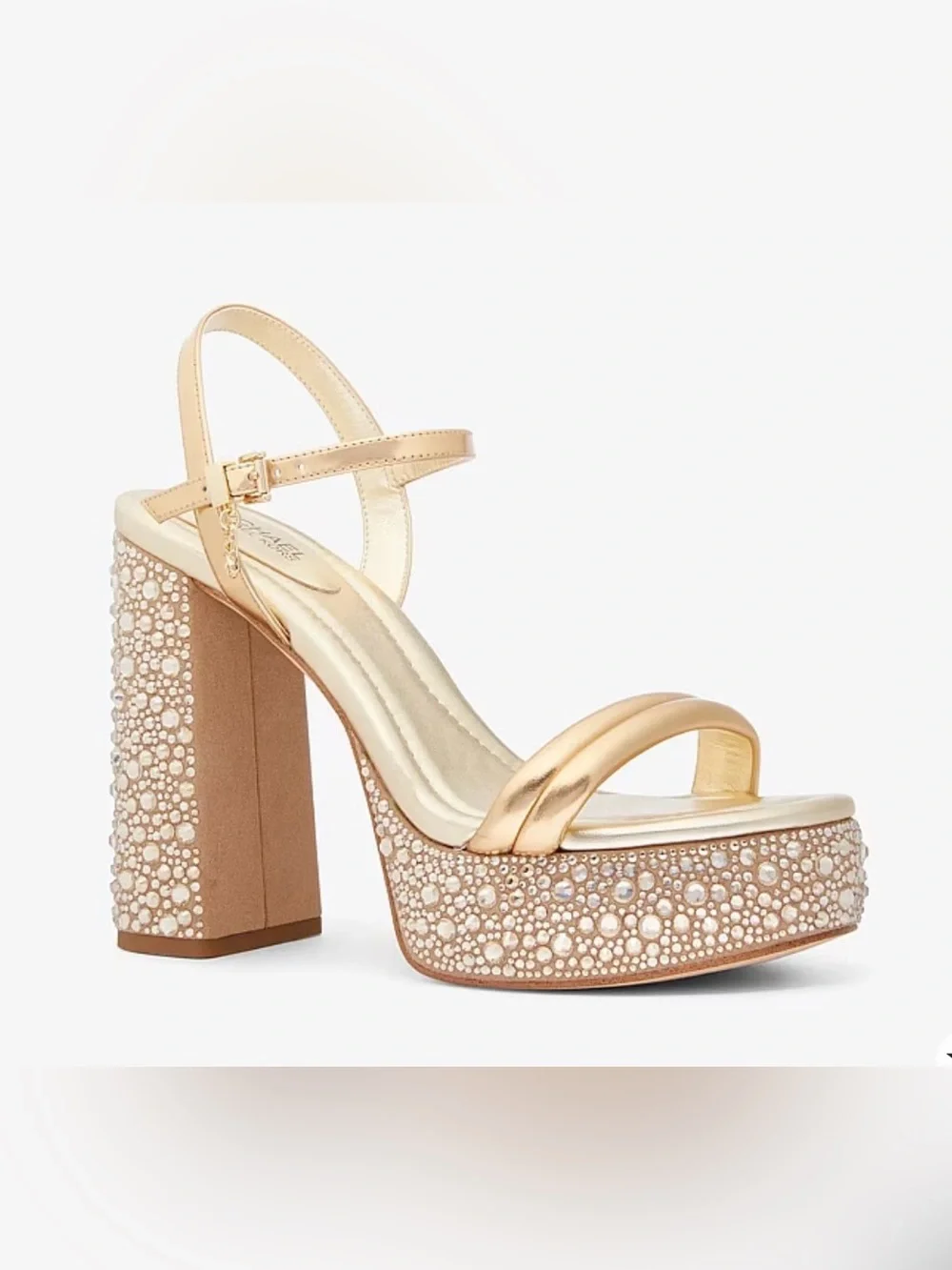 MICHAEL MICHAEL KORS Laci Embellished Metallic Leather Platform Sandal. NIB